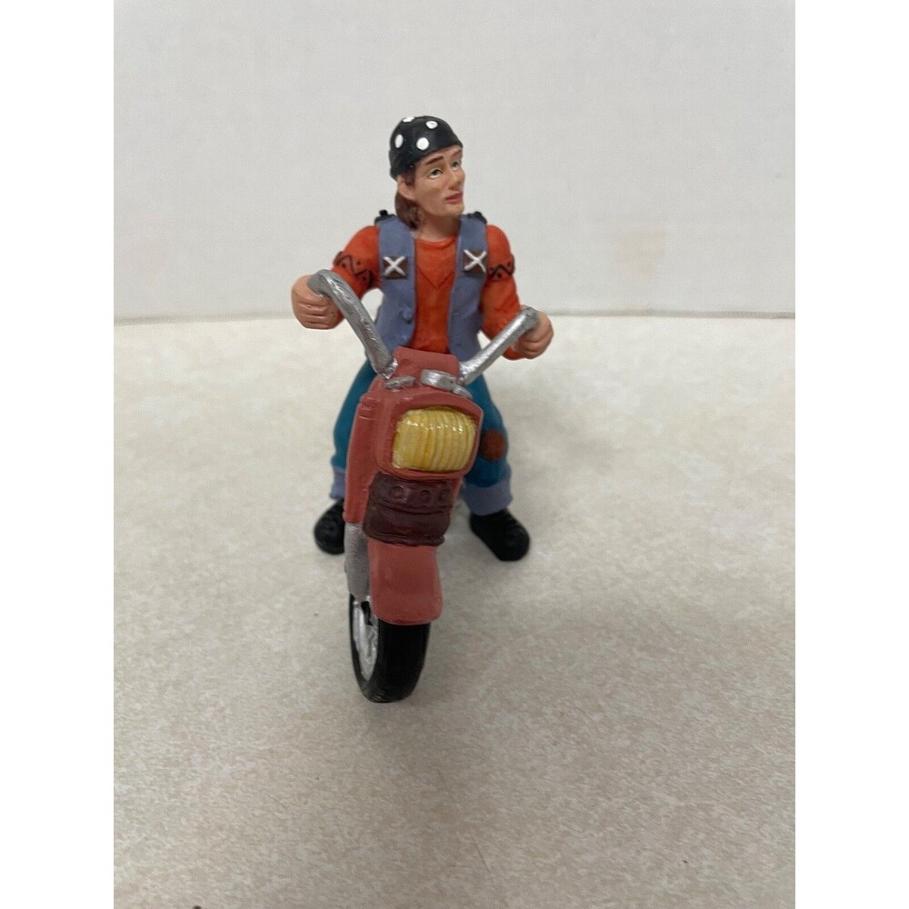 Vintage Red Motorcycle Rider / Biker Resin Detailed Figurine  4.75"L X 3.75"H